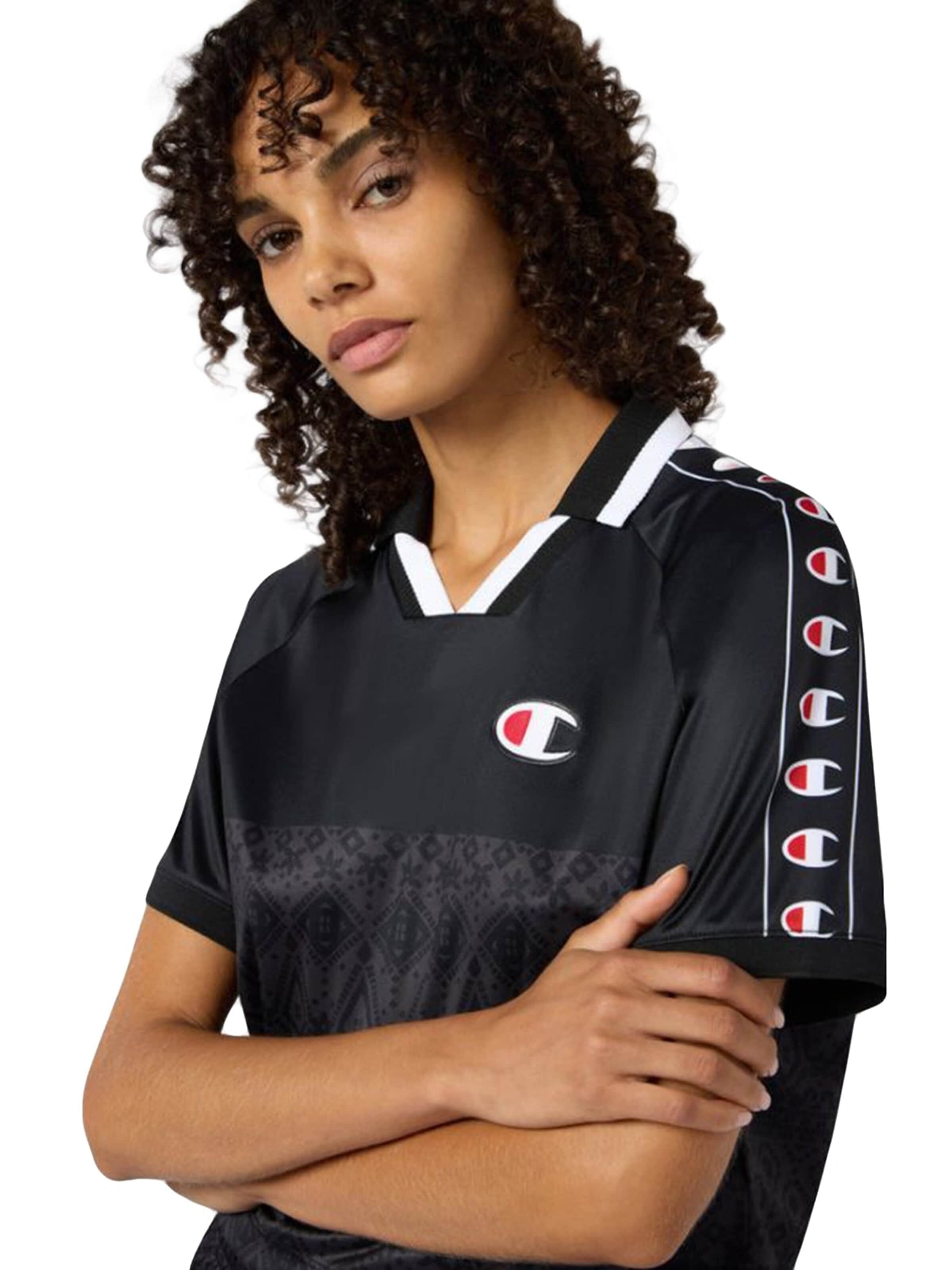 Champion Shirt 'BICOLOUR V-NECK T-SHIRT BLACK' in Zwart