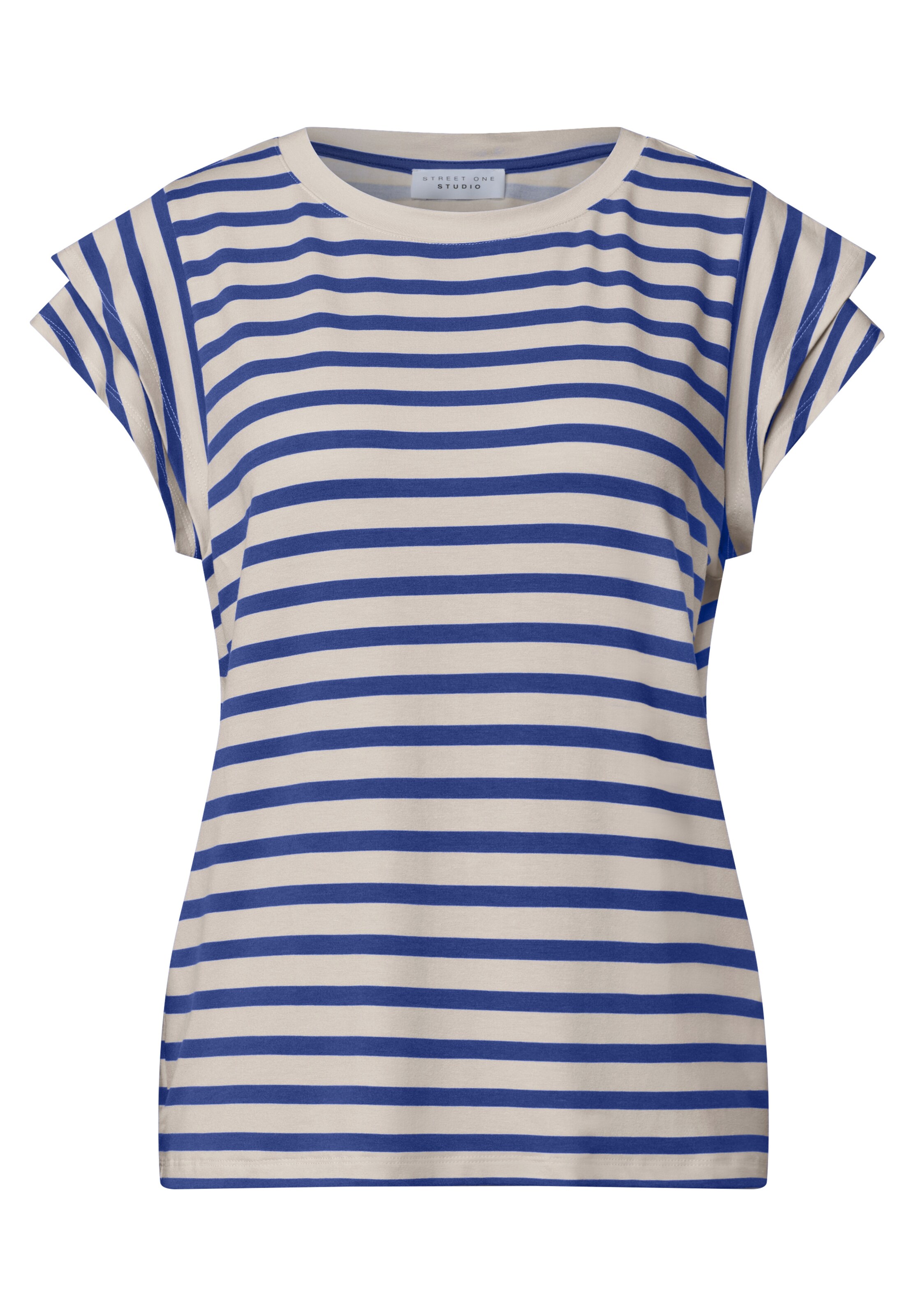 Street One Studio T-Shirt mit Volant-Ärmeln und Print in Blau: Vorderseite