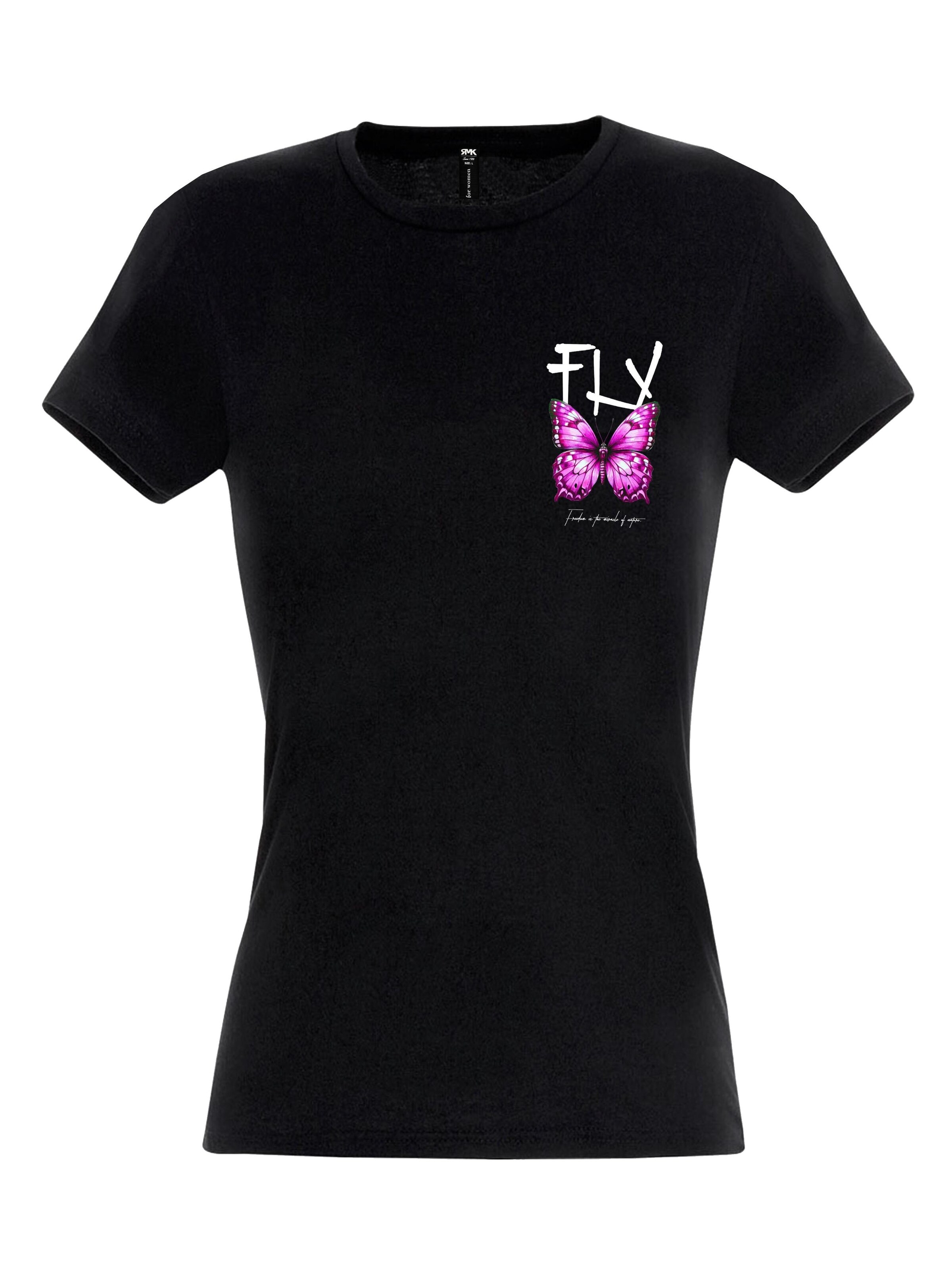 RMK Shirt 'Rundhalsausschnitt Butterfly' in Black: front