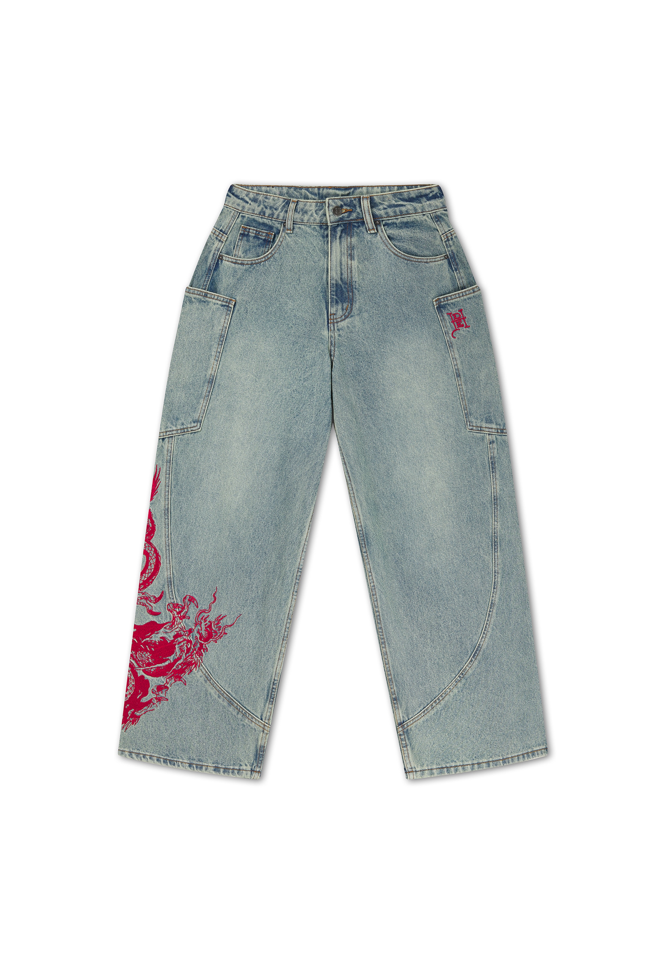 Ed Hardy Loosefit Jeans 'Dragon' in Blau: Vorderseite
