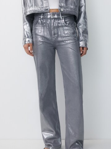 Pull&Bear Regular Jeans in Silver: front