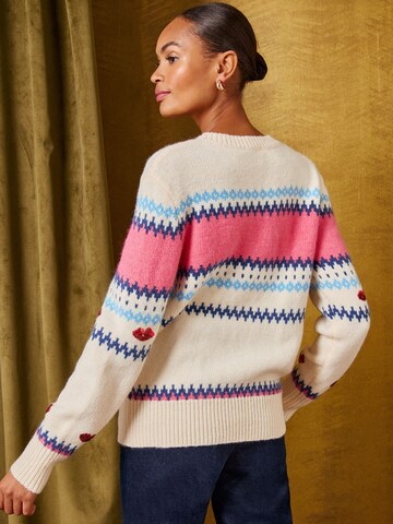 Pull-over love & roses en beige