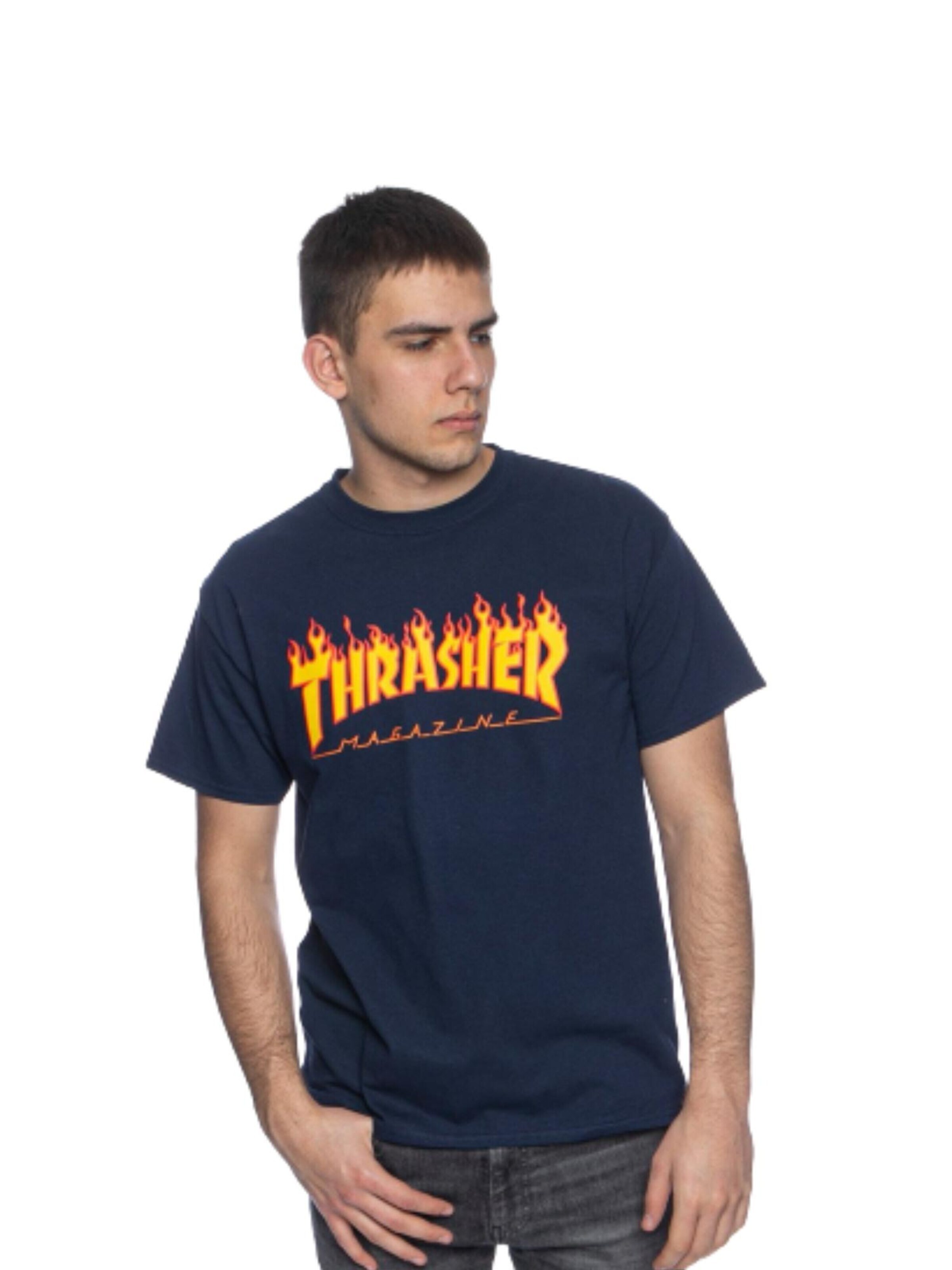 THRASHER T-shirt 'FLAME' i blå: framsida
