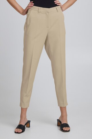 ICHI Slim fit Pleated Pants in Beige: front
