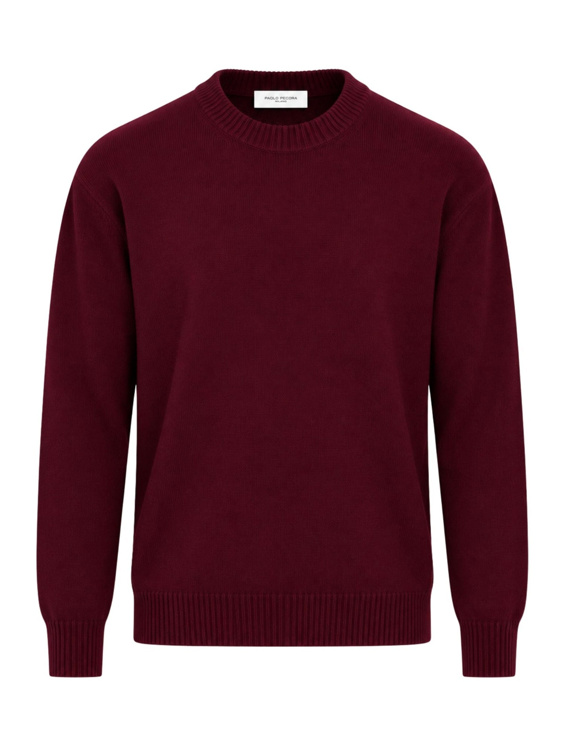 Paolo Pecora Milano Tröja 'Men's Crew Neck Sweater in 100% Virgin Merino Wool' i röd: framsida