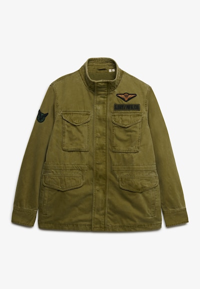 Superdry & Co Tussenjas 'Military M65' in S in de kleur Olijfgroen / Donkergroen / Oranje / Zwart, Productweergave