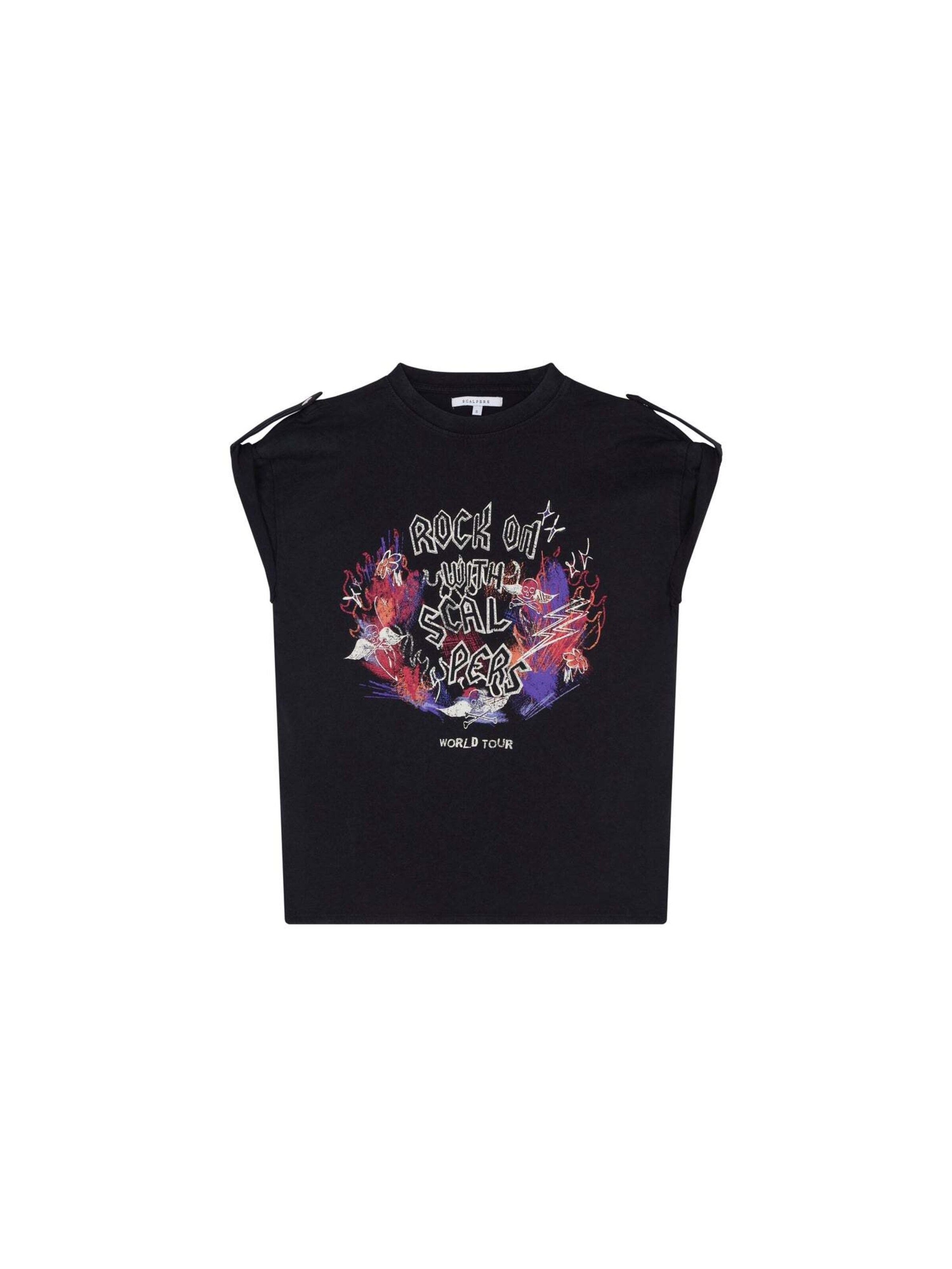 Scalpers T-Krekls 'Rock On', krāsa - tumši pelēks / tumši lillā / sarkans / balts, Preces skats