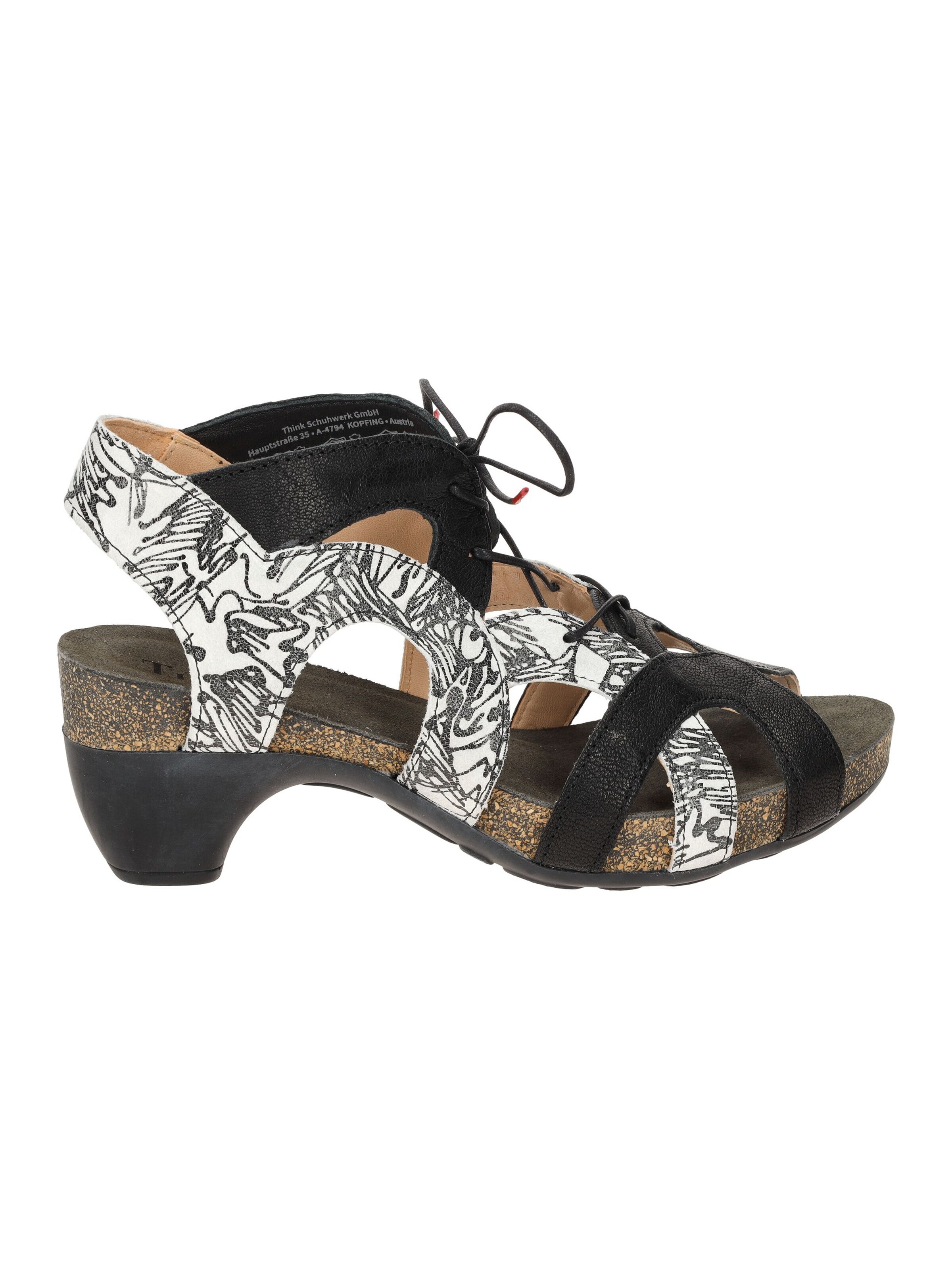THINK! Sandals 'Think Traudi Schnür Sandale schwarz grau Print 214' in Black