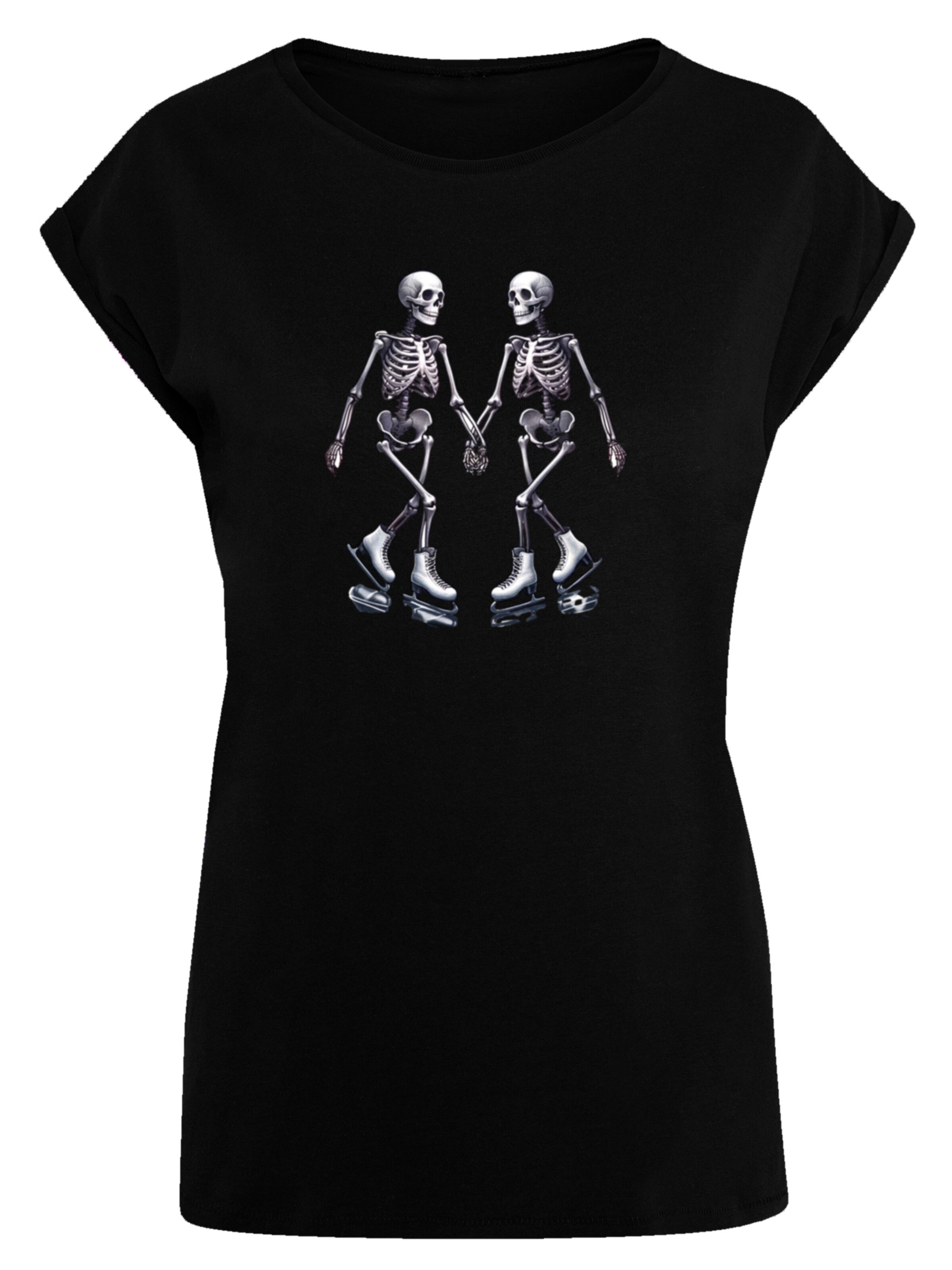 F4NT4STIC Shirt 'Skeleton Couple Ice Skating Valentine's Day Gift' in Zwart: voorkant