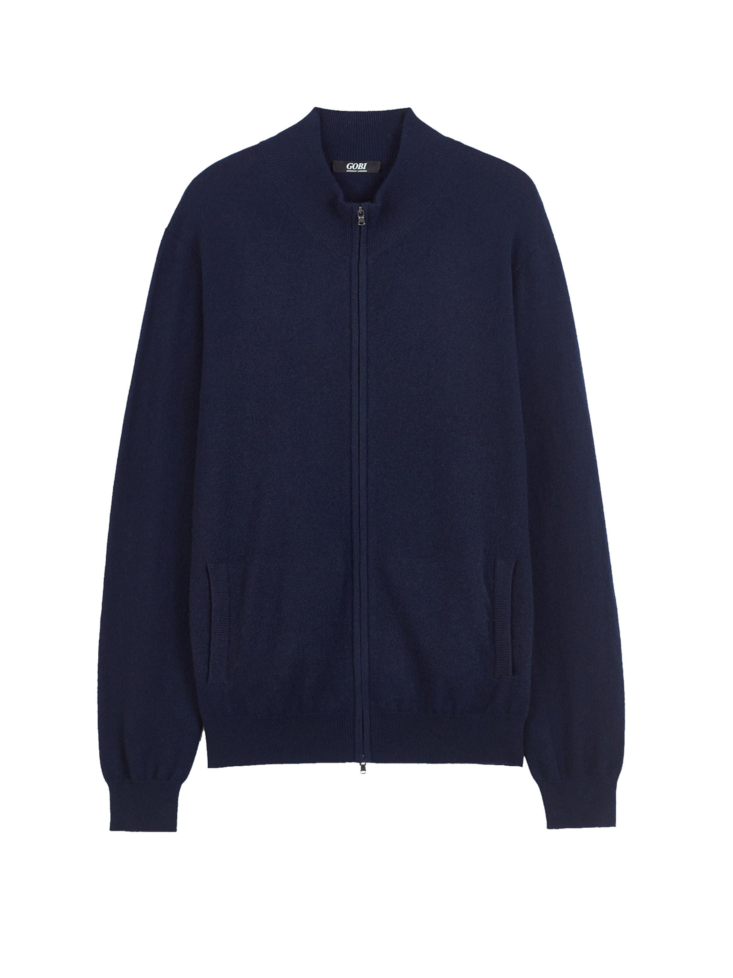 GOBI Cashmere Gebreid vest 'Men's Essential Full-Zip Cashmere Cardigan' in Blauw: voorkant