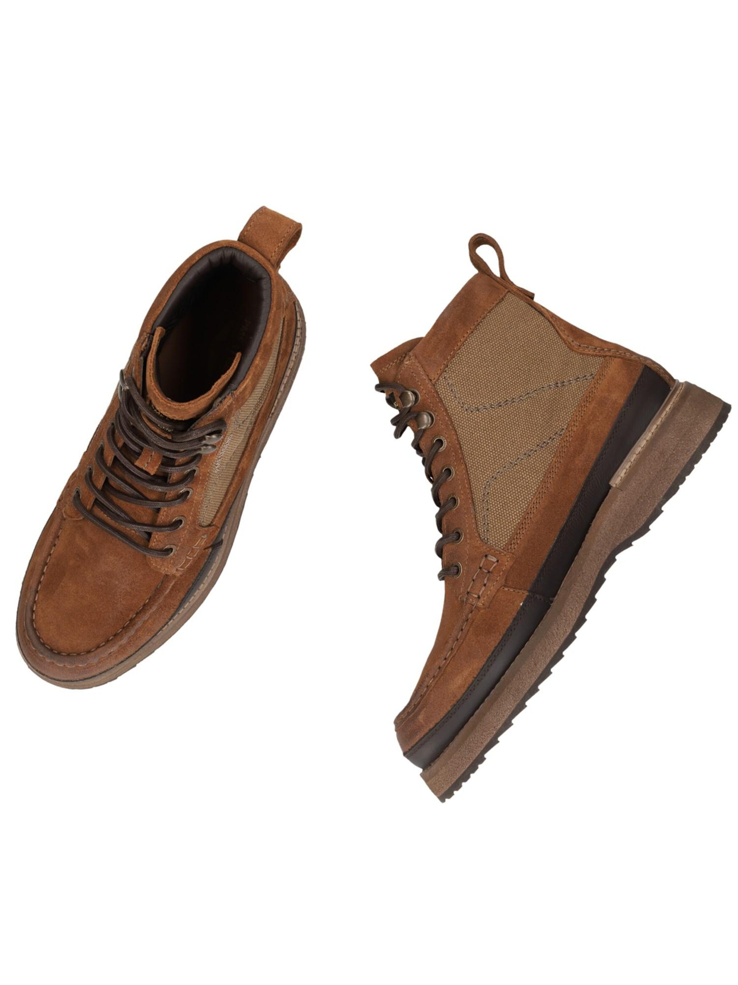 PME Legend Boots 'Wingmark boot in suede and canvas' in Bruin
