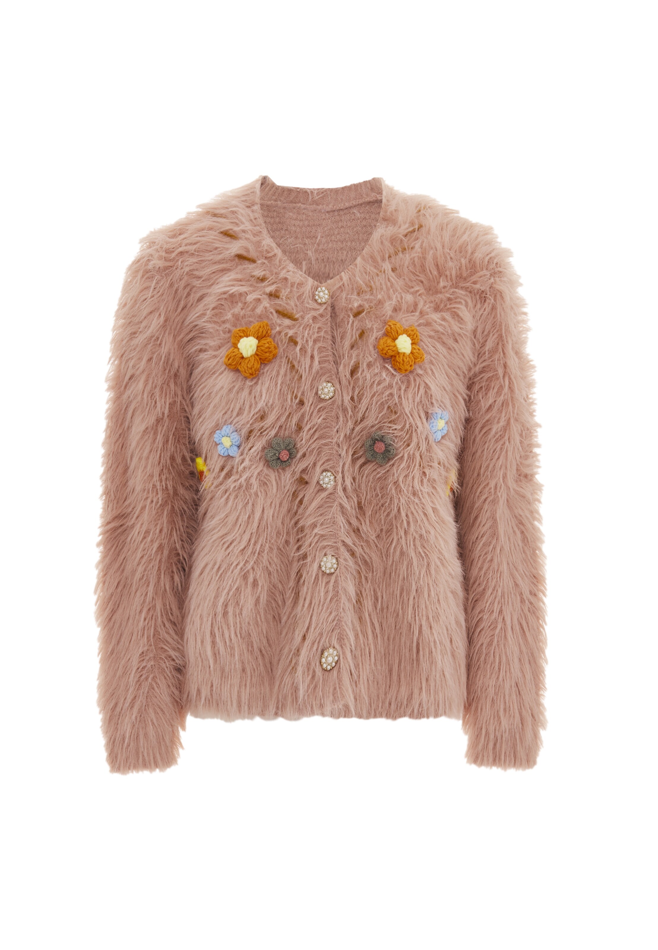 Geacă tricotată de la IZIA pe roz: față