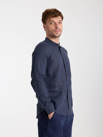 7Camicie Slim fit Zakelijk overhemd 'Caravaggio Linen Man Shirt Green' in Blauw: voorkant