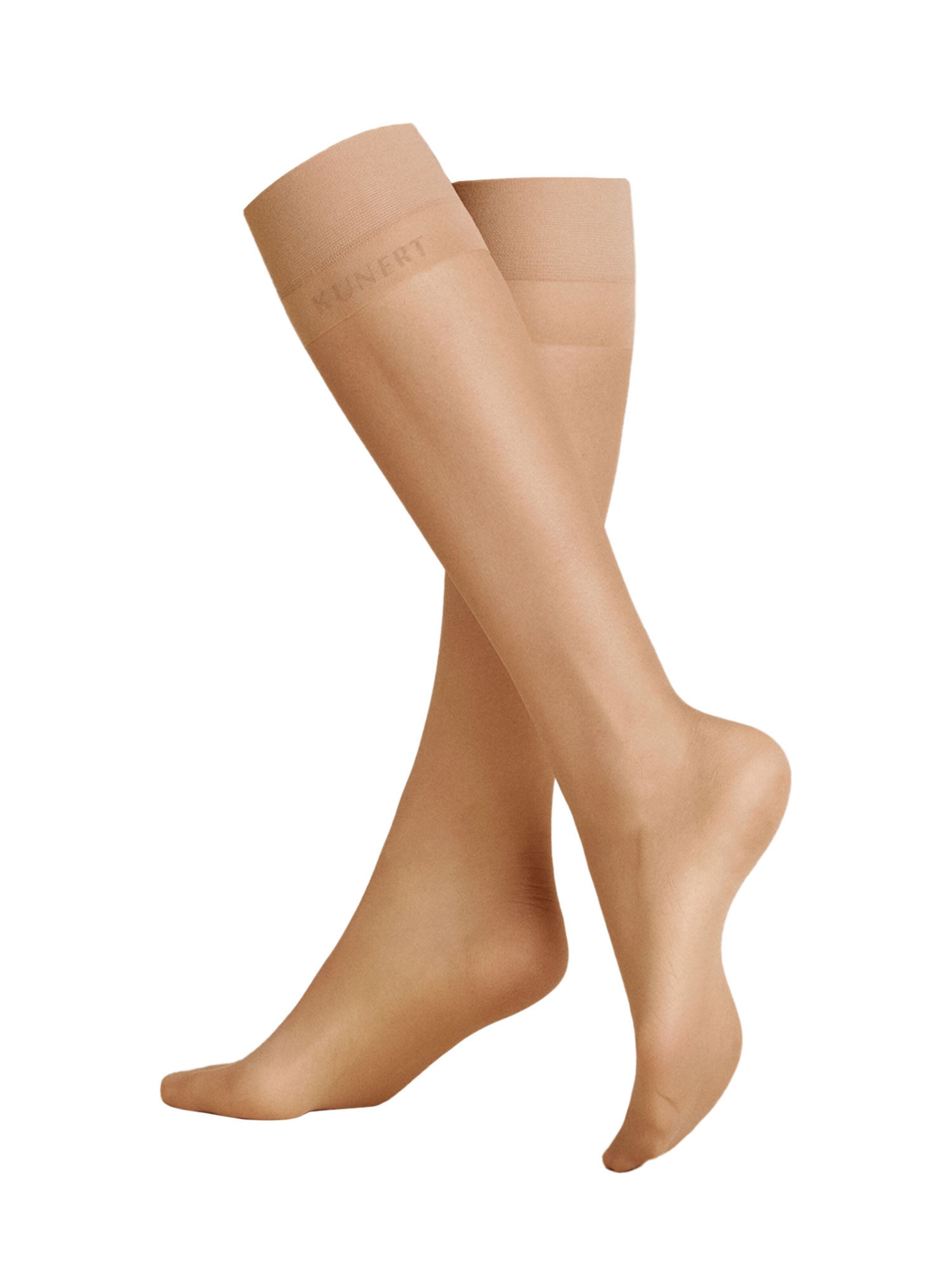 KUNERT Knee High Socks 'Perfect Shine 15' in Beige: front