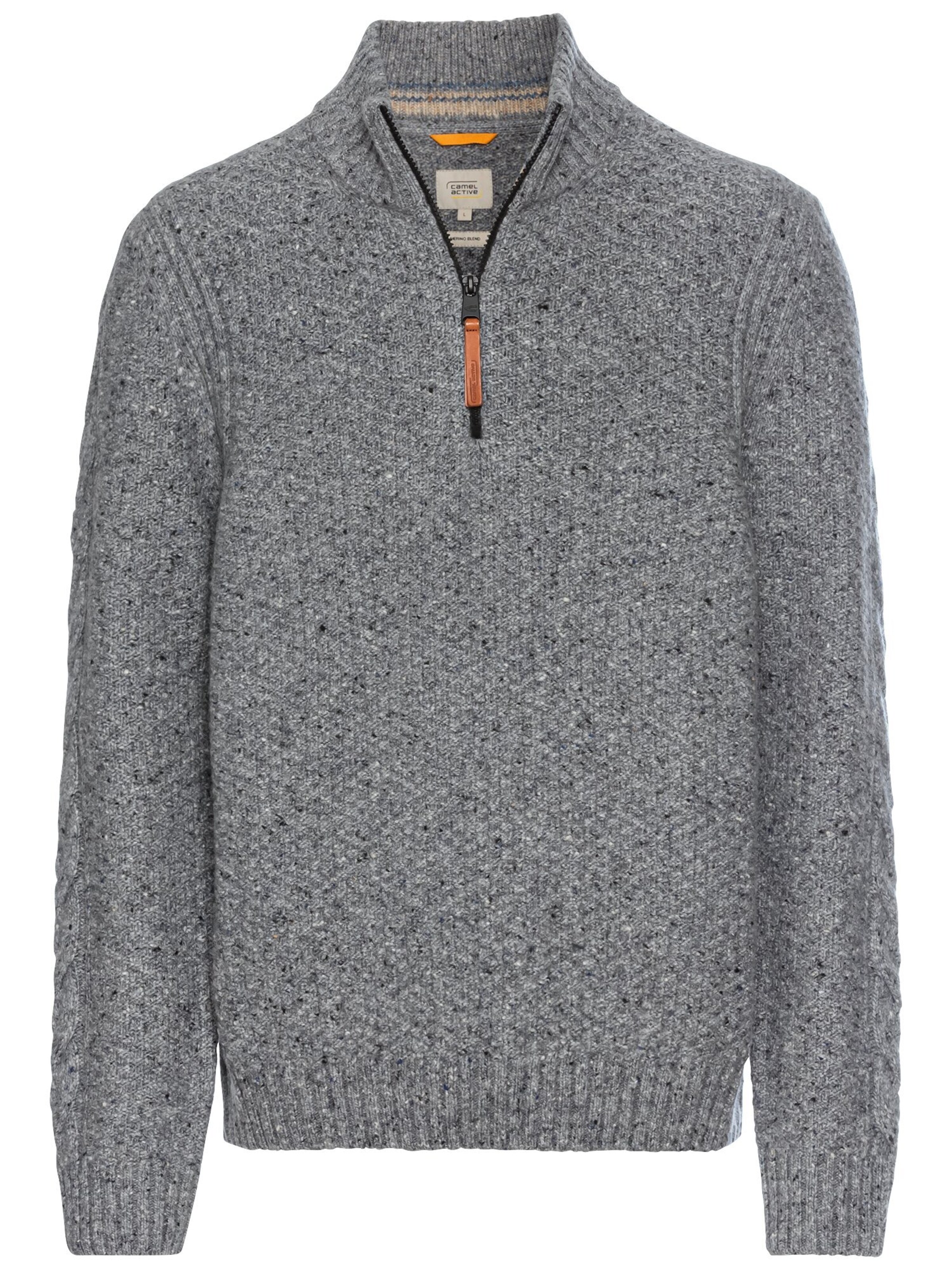 CAMEL ACTIVE Strickpullover mit Troyer-Kragen in Grau: Vorderseite