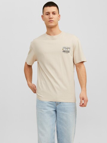 T-Shirt 'AMUSEMENT' JACK & JONES en beige : devant