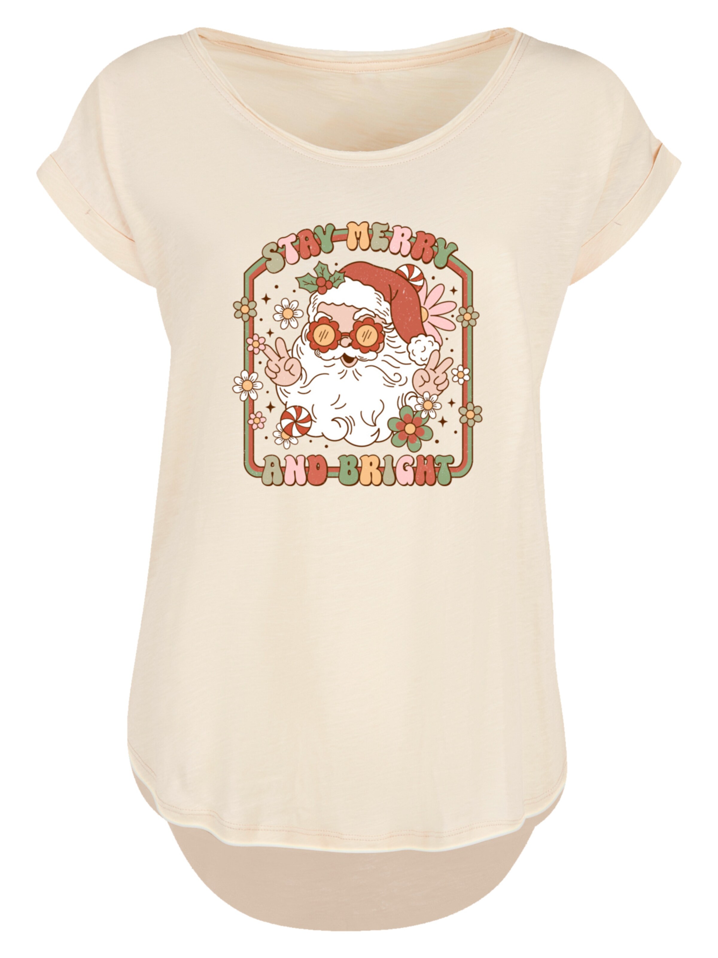 F4NT4STIC Shirt 'Stay Merry And Bright Hippie Santa' in Beige: Vorderseite