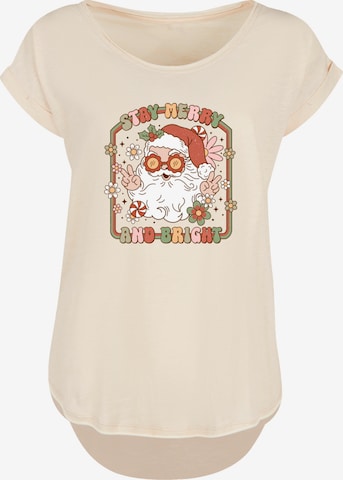 T-shirt 'Stay Merry And Bright Hippie Santa' F4NT4STIC en beige : devant