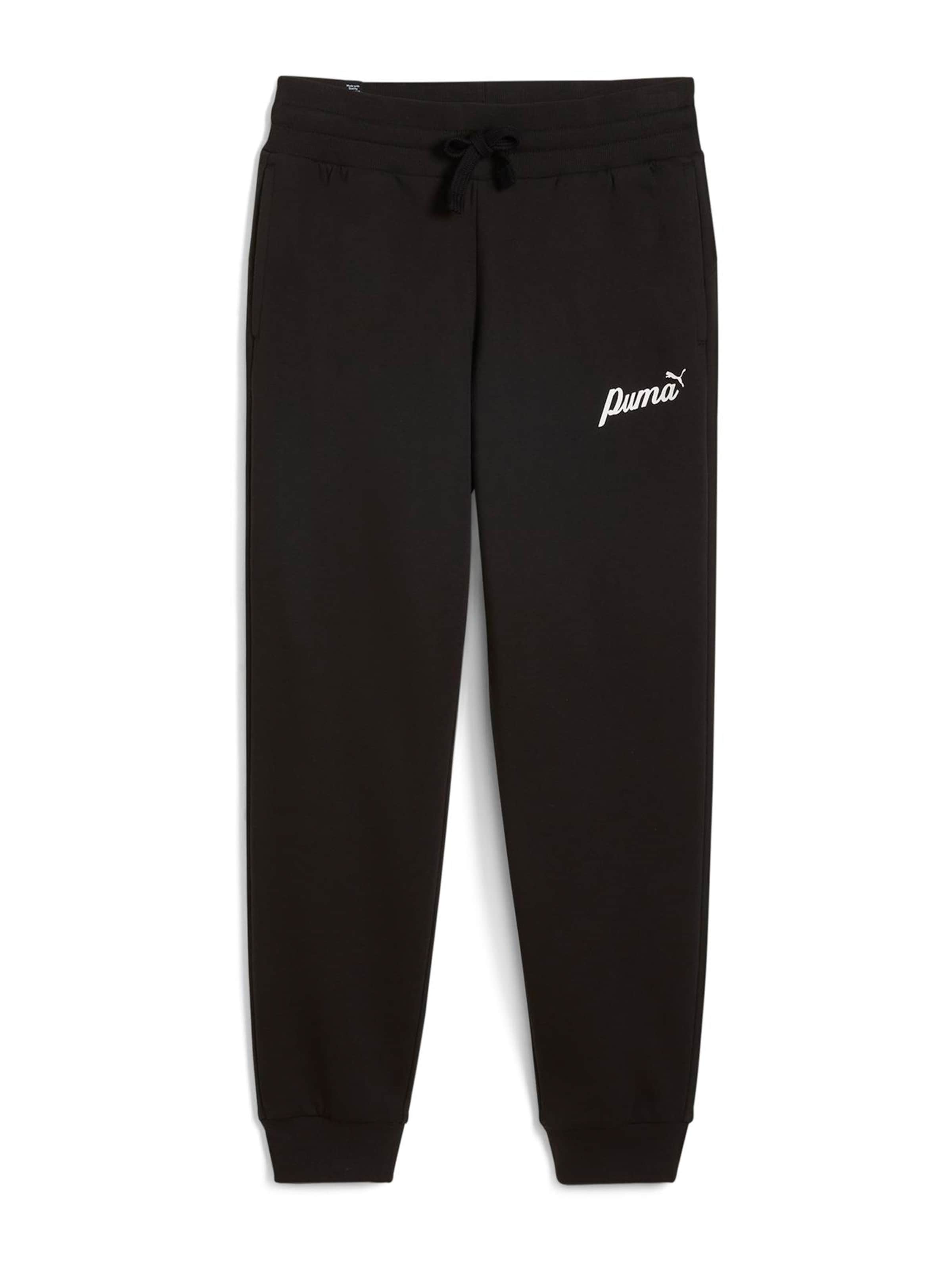 PUMA Tapered Workout Pants 'Essential Script' in Black: front