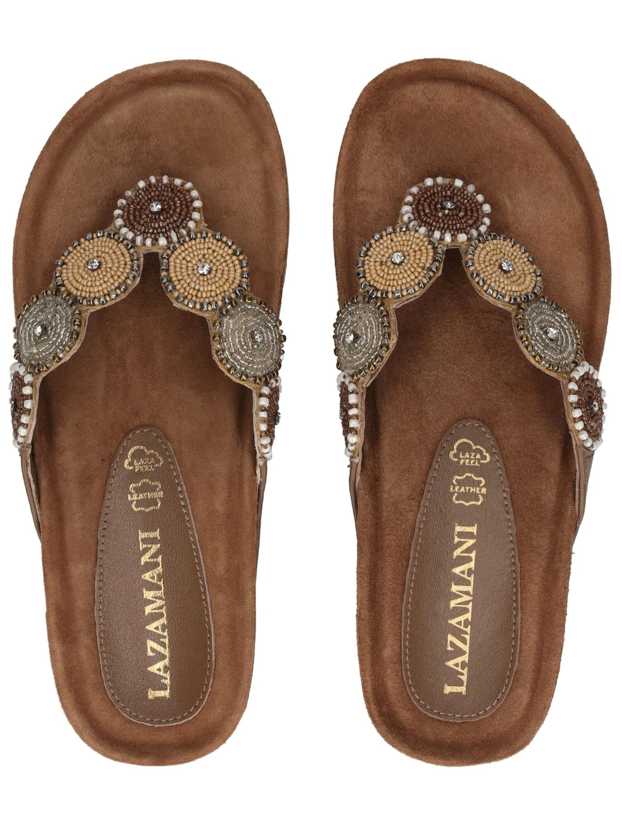 LAZAMANI T-Bar Sandals in Brown