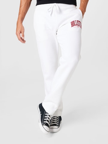 Loosefit Pantalon 'VARSITY' HOLLISTER en blanc : devant