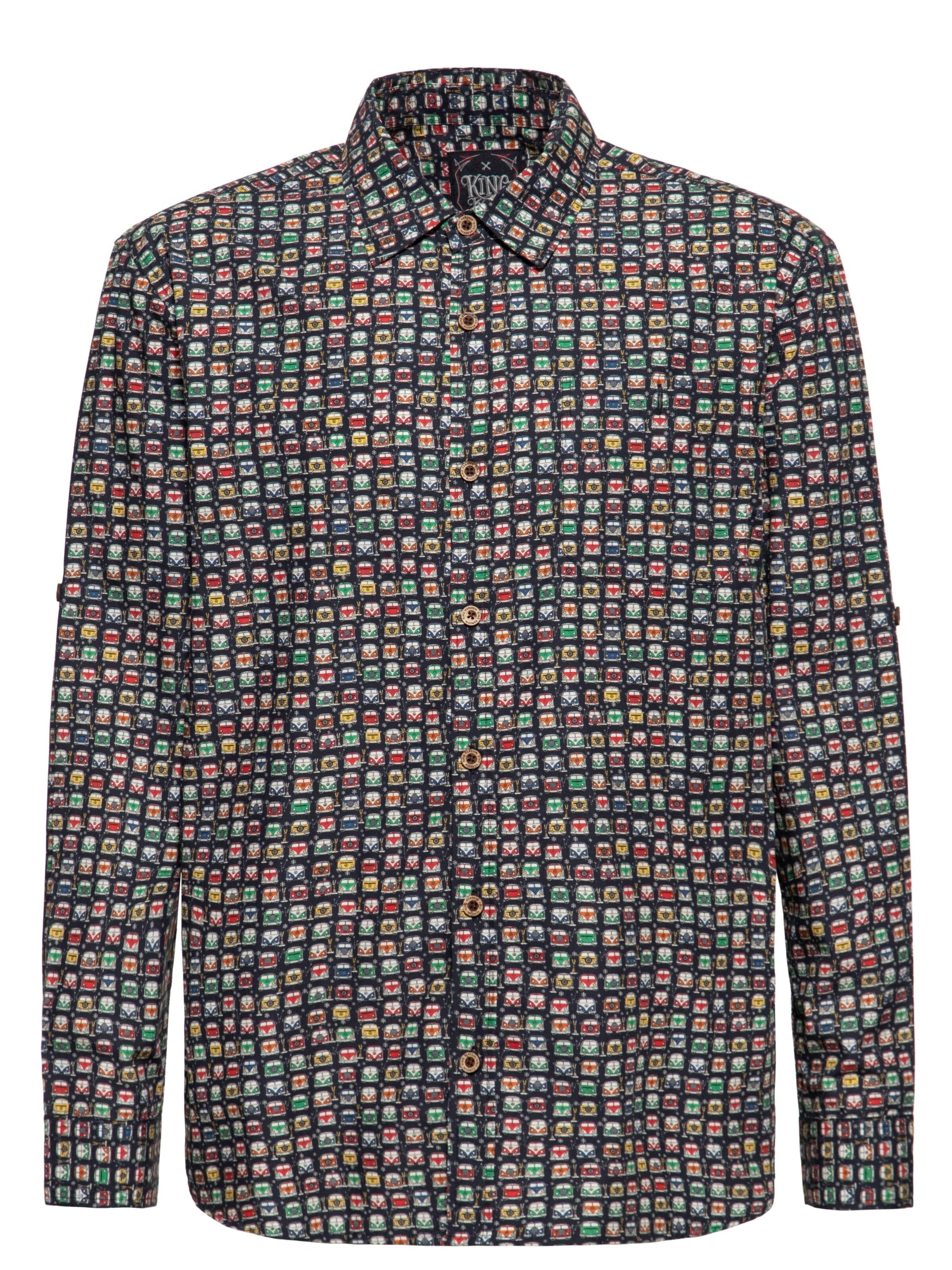 King Kerosin Regular fit Button Up Shirt 'Love Bus' in Black: front