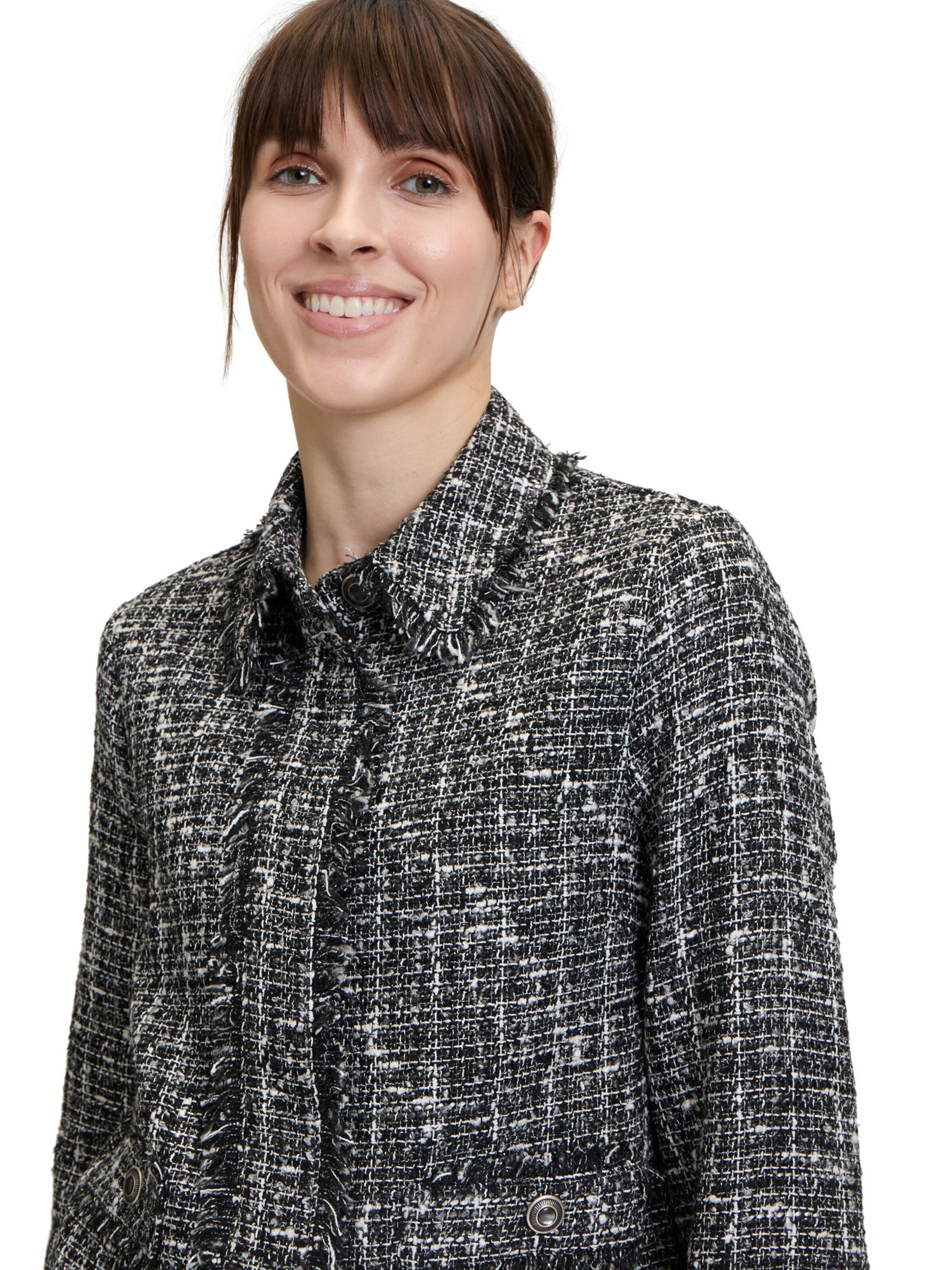 Cartoon Tweedblazer mit Fransen in Grau