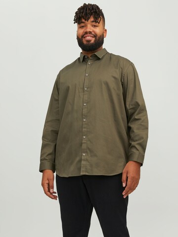 Jack & Jones Plus Comfort fit Button Up Shirt in Green: front