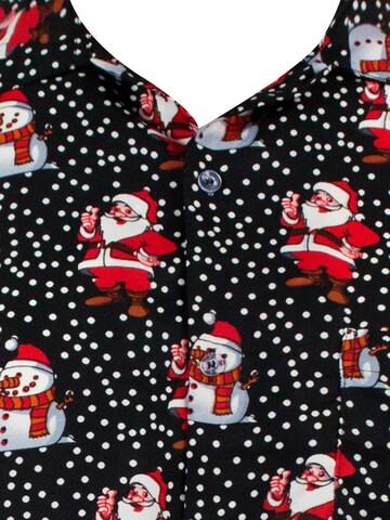 King Kameha Regular fit Button Up Shirt 'Christmas Santa Likes' in Black