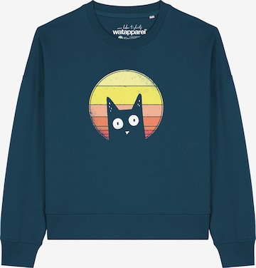 Sweat-shirt ' Sunset Cat ' Watapparel en bleu : devant