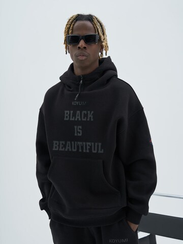 Koyumi Sweatshirt 'Oversize Hoodie mit Zipper & Print – 3-Faden Stoff - Warm 'Yasin Says'' in Black