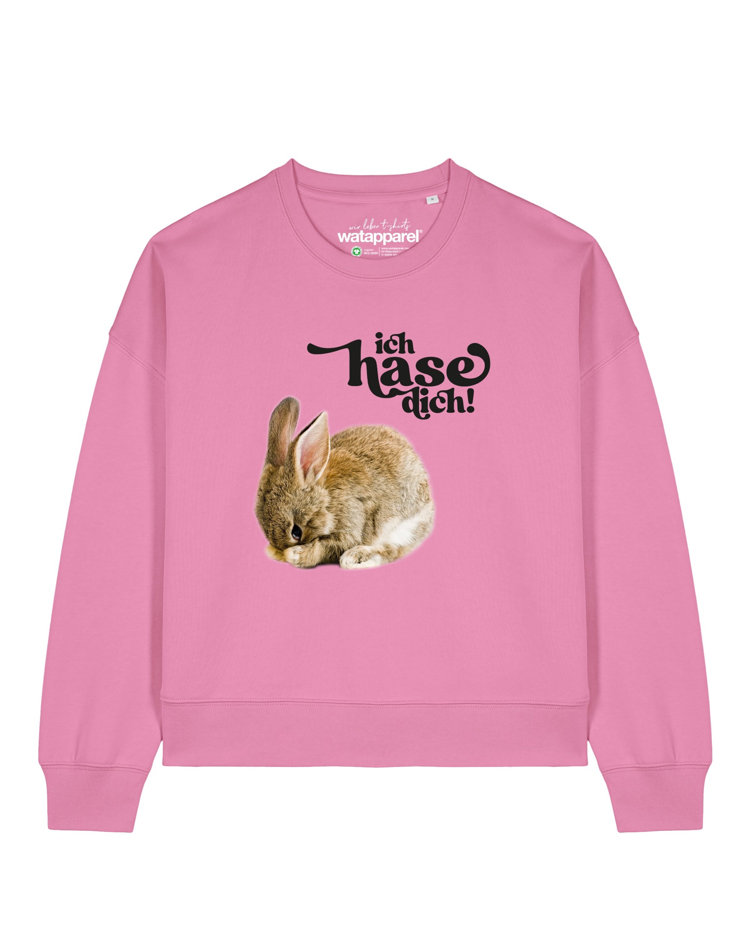 Sweat-shirt 'Ich hase dich! ' Watapparel en rose : devant