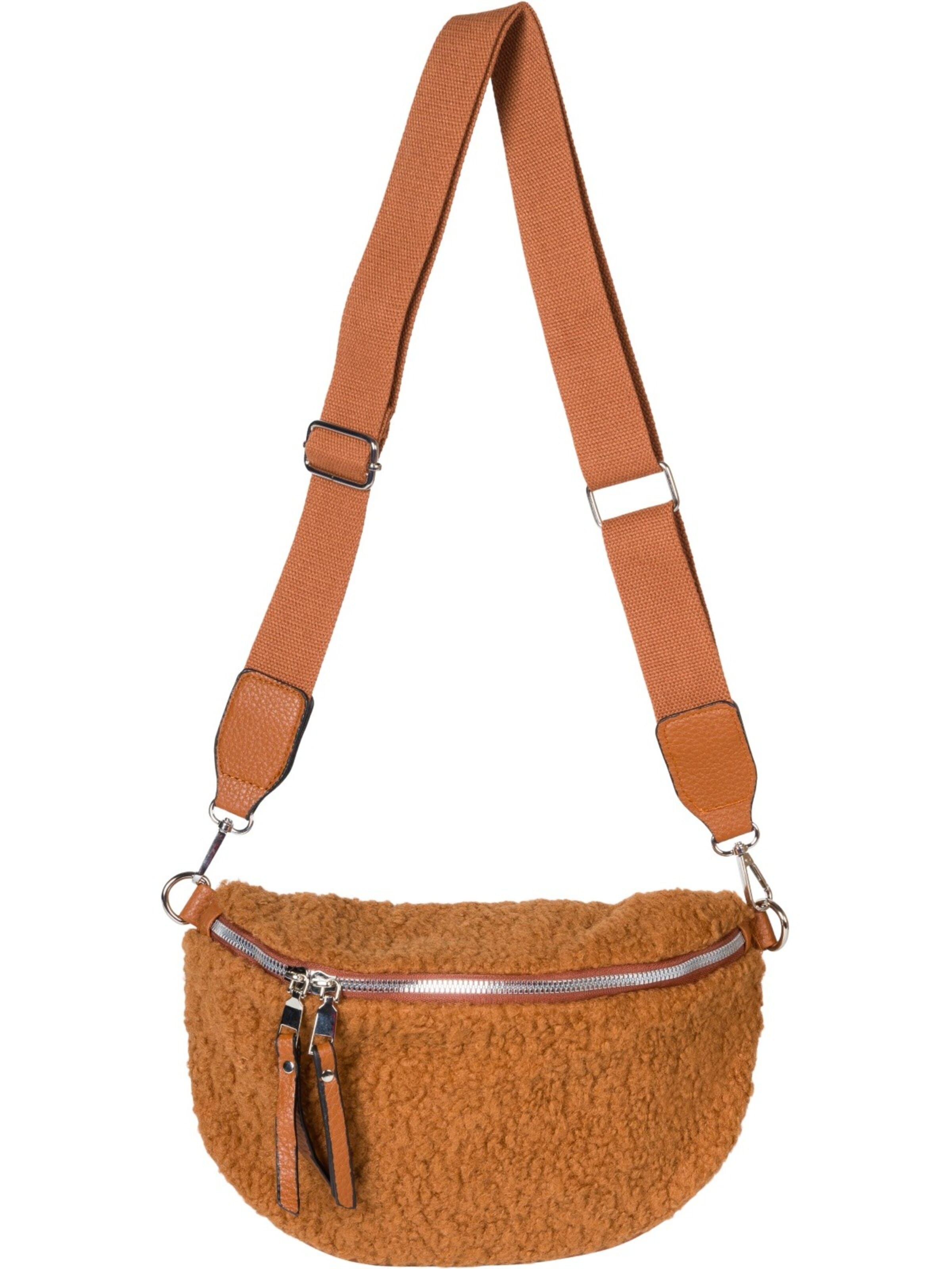 styleBREAKER Umhängetasche 'Teddyfell Halbmond Crossbody Bag'‌‌‌‌‌‌‌ in Braun: Vorderseite