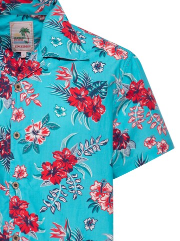King Kerosin Regular fit Button Up Shirt 'Hibiscus' in Blue