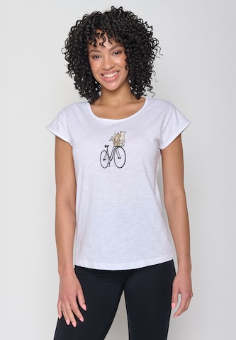 Maglietta 'Bike Cats Basket' di GREENBOMB in bianco: frontale