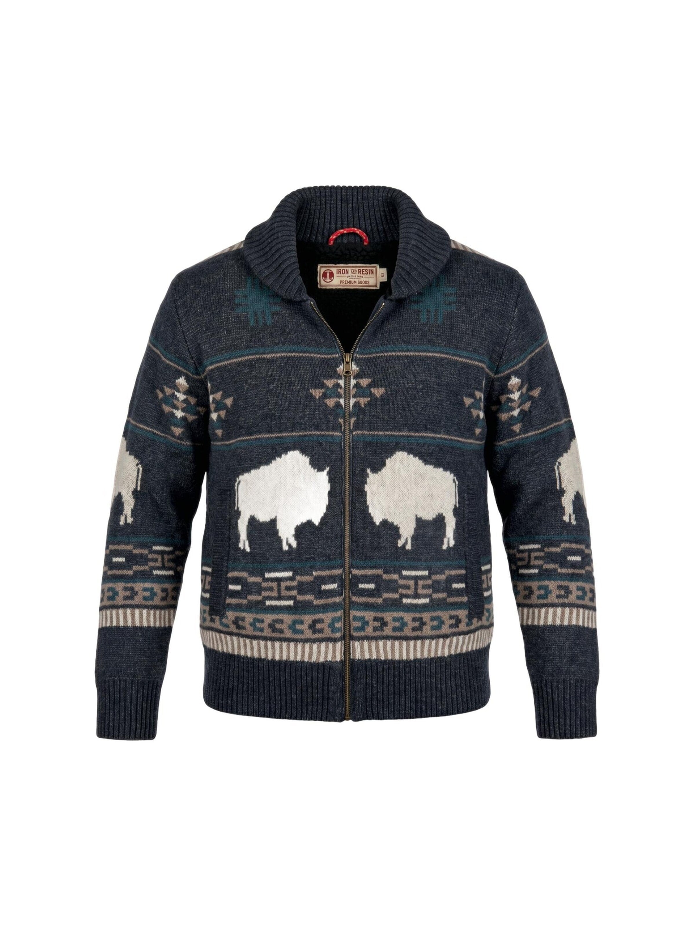 Giacchetta 'GREAT PLAINS ZIP SHAWL SWEATER BLACK' di Iron and Resin in nero: frontale