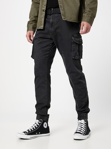 INDICODE JEANS Tapered Cargo Jeans 'Kerr' in Black: front