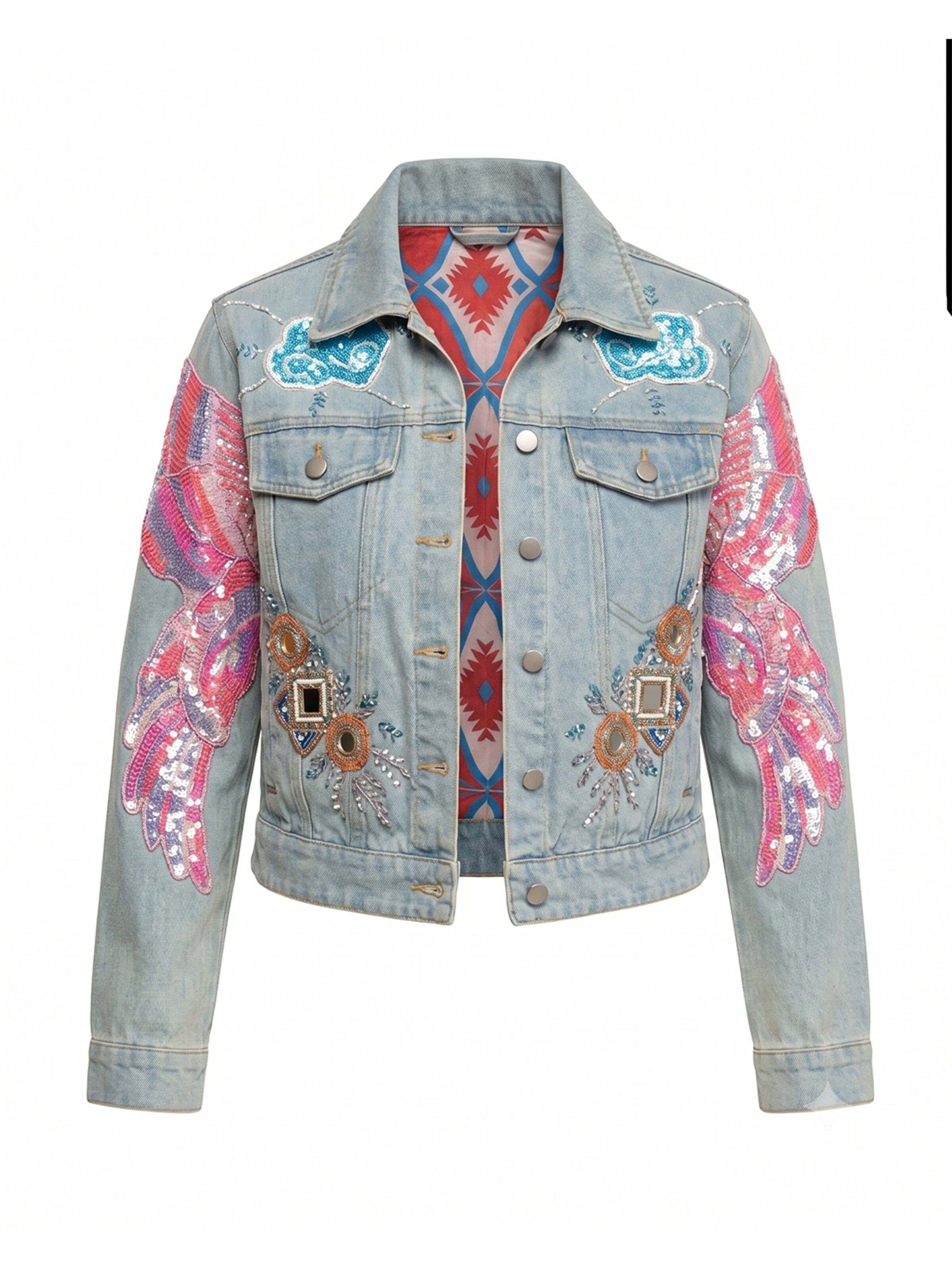 Tantra Between-Season Jacket 'Chaqueta denim con dibujo de mariposa bordado  y lentejuelas' in M in Blue denim, Item view