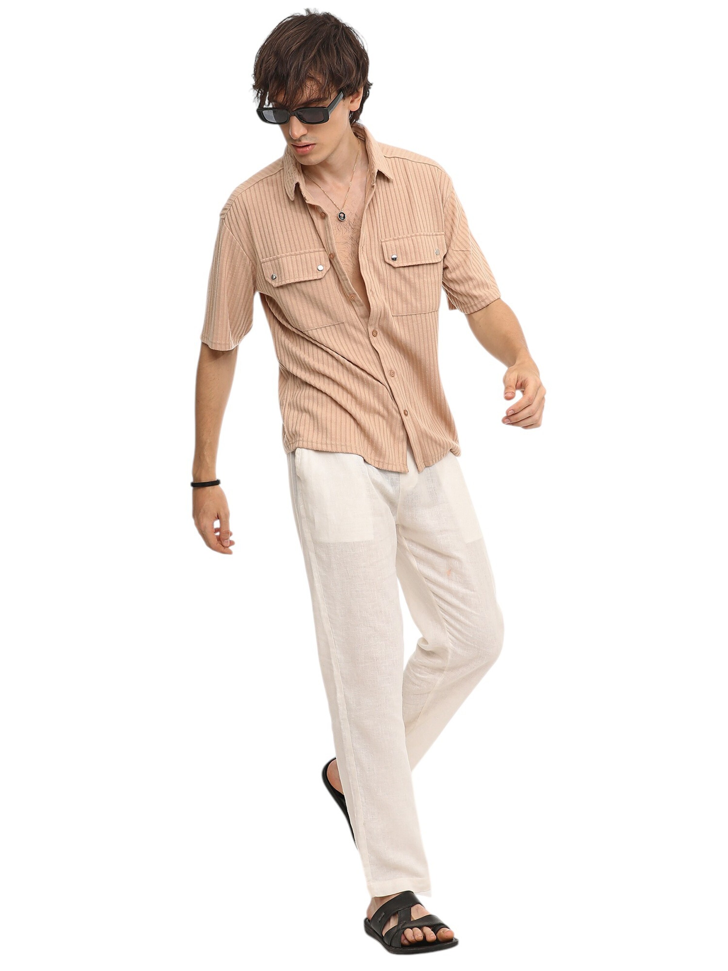 Campus Sutra Regular fit Button Up Shirt ' Tina ' in Beige