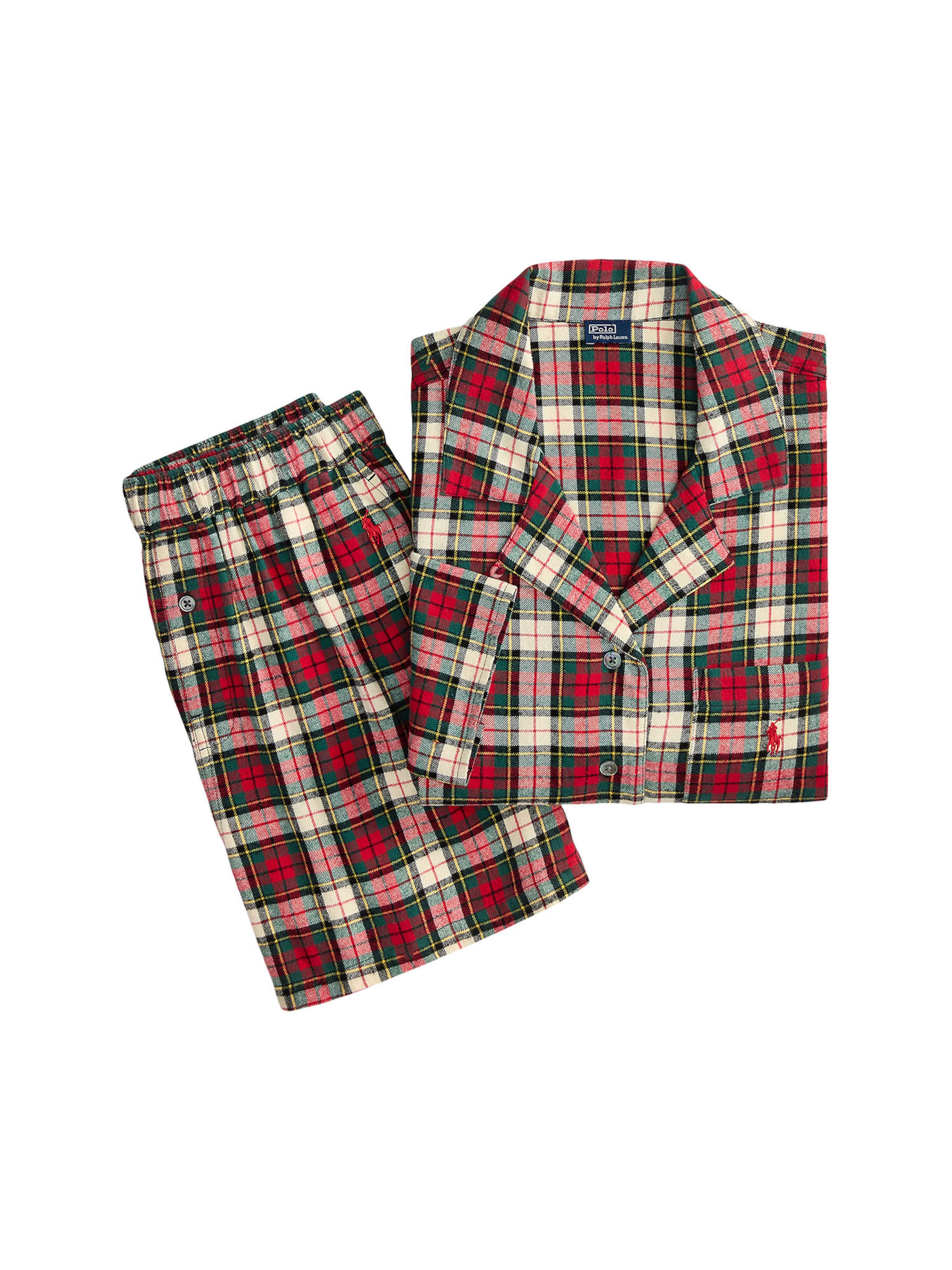 Polo Ralph Lauren Pyjama ' Crop & Boxer - Cozy Flannel ' in Beige
