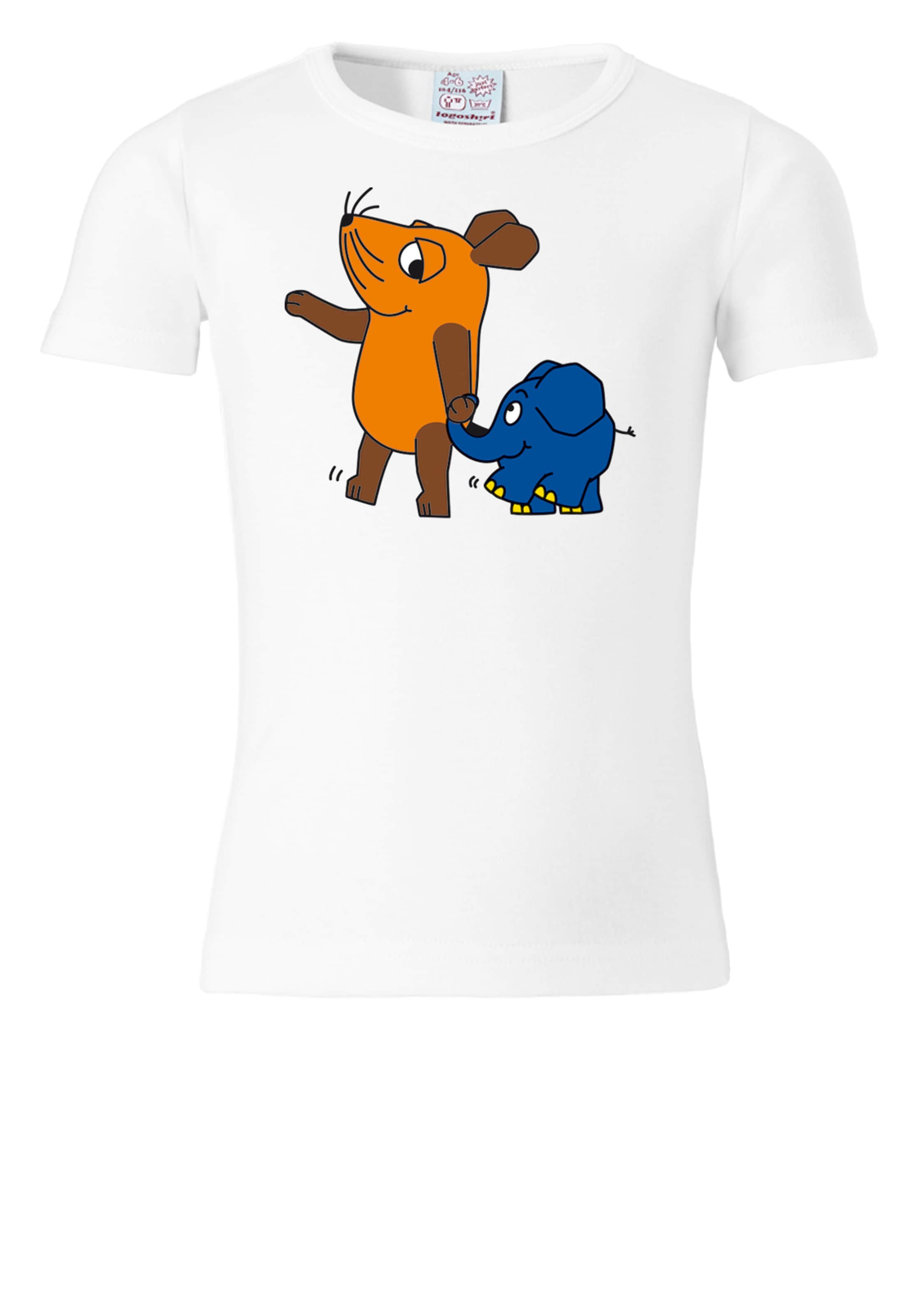 LOGOSHIRT T-Shirt 'Maus & Elefant' in Weiß: Vorderseite
