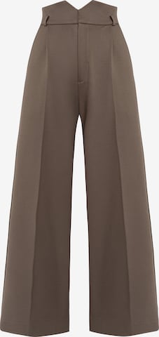 JIORO Wide leg Broek 'ESSENTIALS' in Bruin: voorkant
