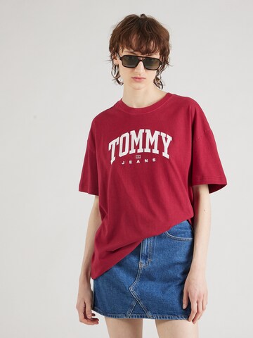 sarkans Tommy Jeans "Oversize" stila krekls 'VARSITY': no priekšpuses