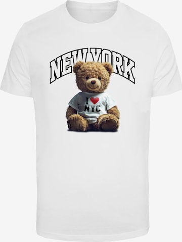 Mister Tee Tričko 'New York College Bear' - Biela: predná strana