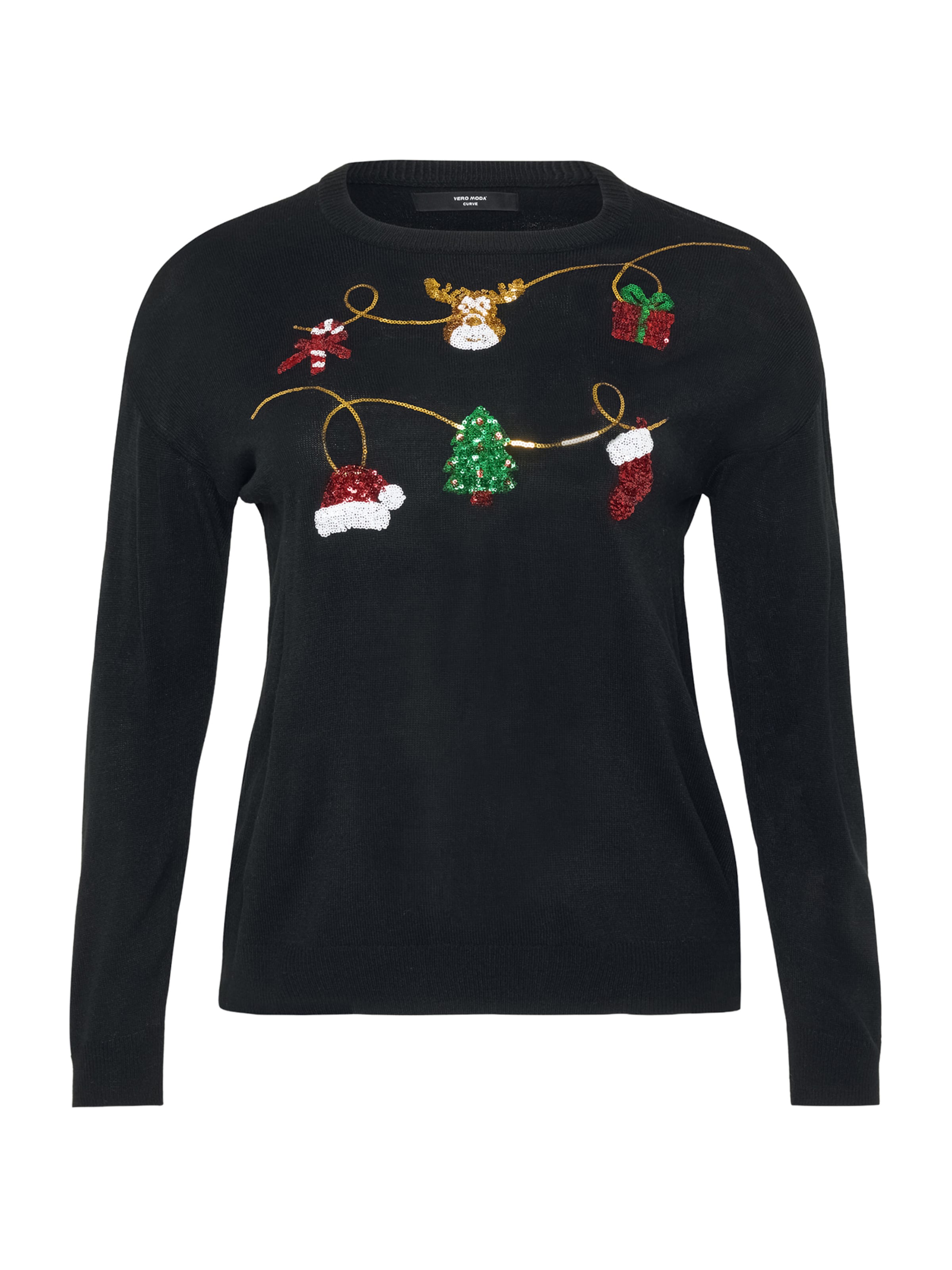 Vero Moda Curve Pullover 'VMCGlitter' in Schwarz: Vorderseite