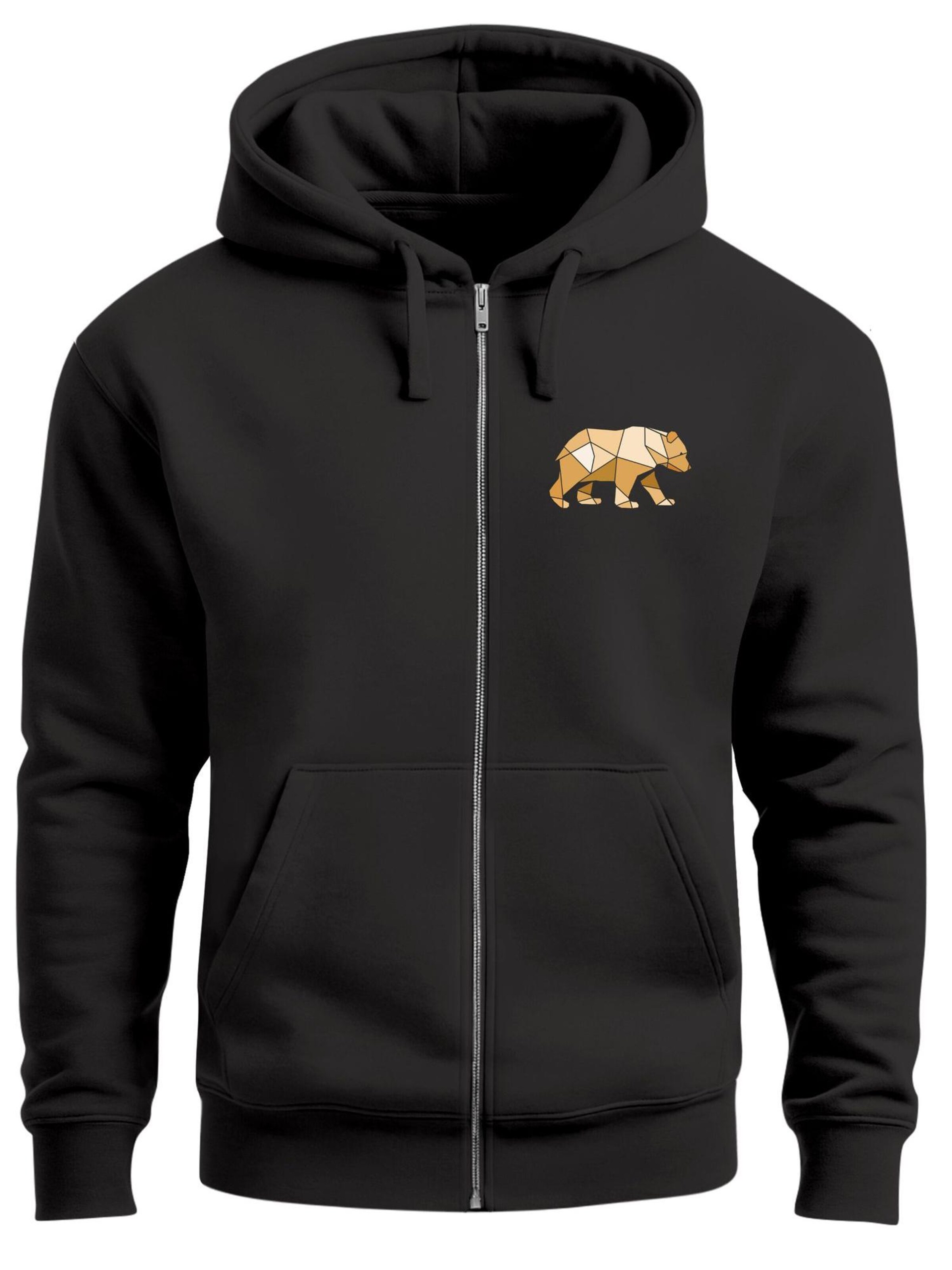 Neverless Sweatjacke 'Bär Polygon Gelb'‌‌ in Schwarz: Vorderseite