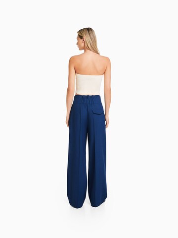 Bershka Wide leg Bandplooibroek in Blauw