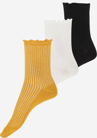 VERO MODA Zeķes 'VMMAGIC GLITTER SOCKS', krāsa - zeltaini dzeltens / melns / balts, Preces skats