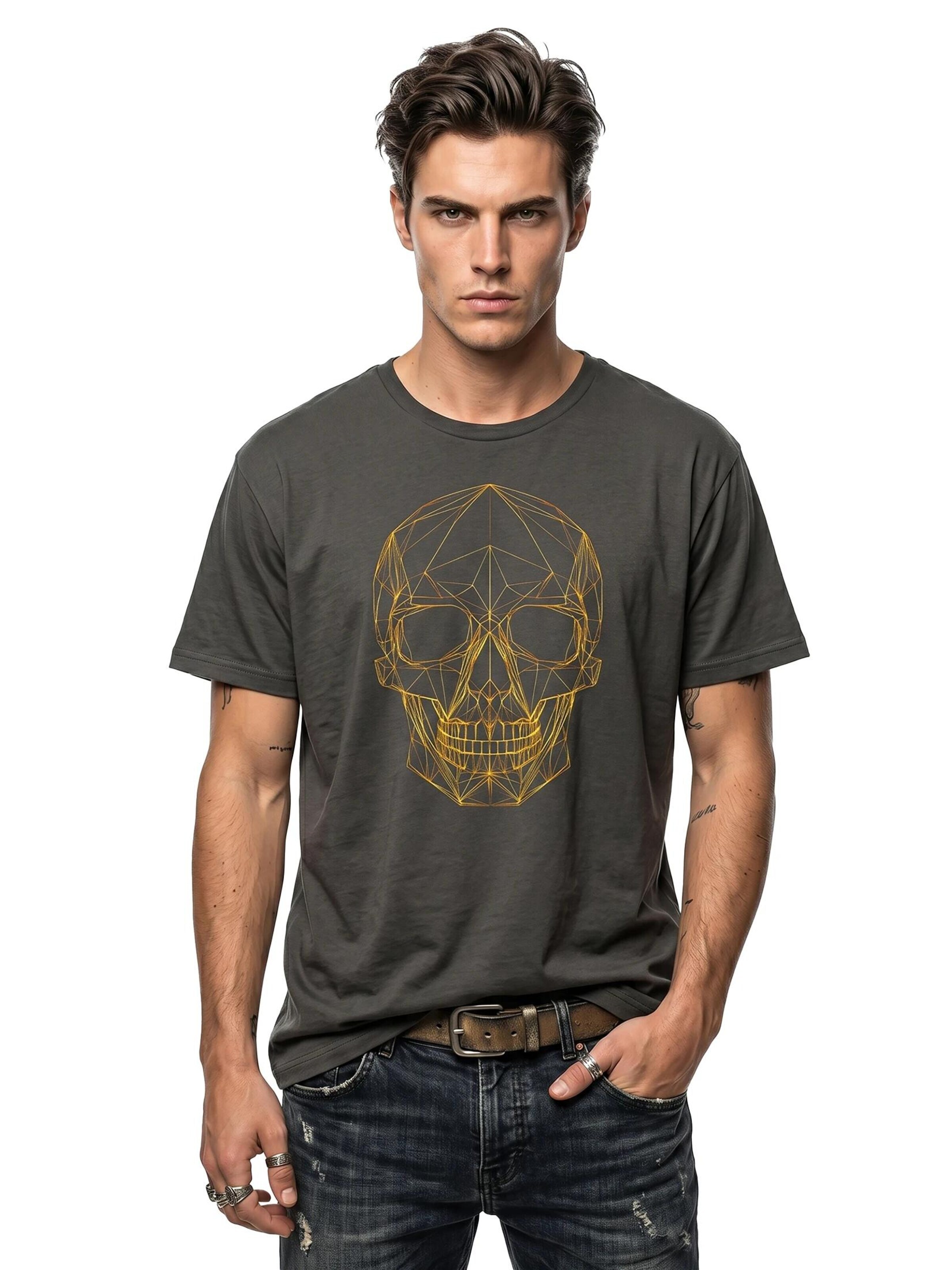 MAKAYA Shirt 'Line Skull' in Grey