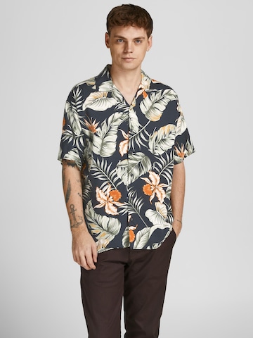 JACK & JONES Comfort fit Button Up Shirt 'Tropic Resort' in Black: front
